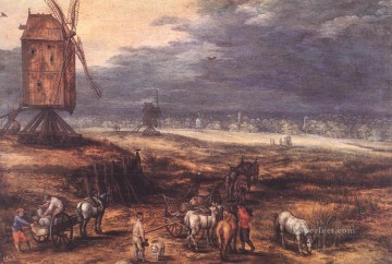  Jan Lienzo - Paisaje con molinos de viento flamenco Jan Brueghel el Viejo